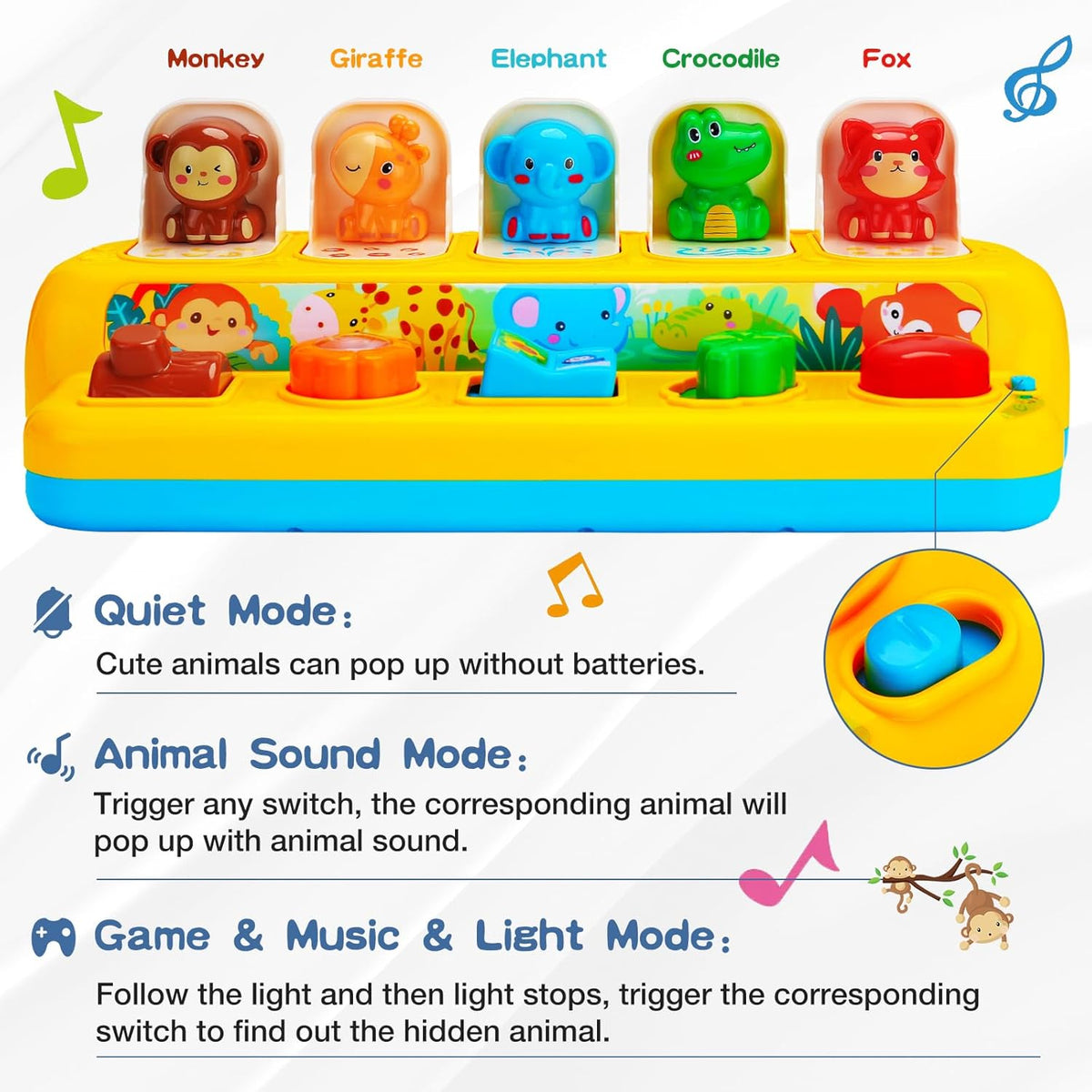 Juguetes interactivos emergentes de animales con música y