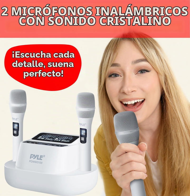 Pyle Juego de micrófonos de karaoke - Micrófonos inalámbricos con r...