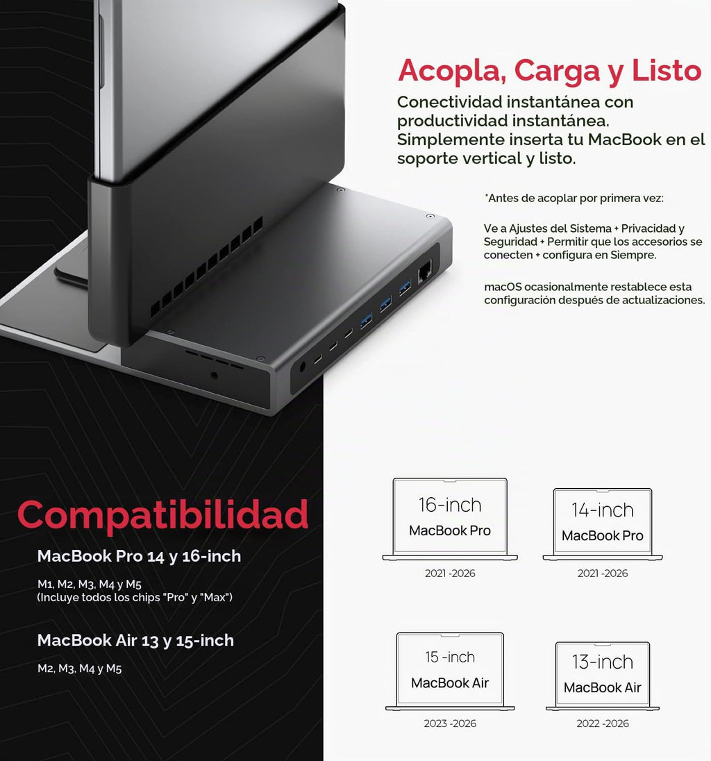Brydge ProDock Duo TB4 - Estación de acoplamiento para MacBook, monitor dual 4K 60Hz | Base vertical Thunderbolt 4 para MacBook Pro 14/16 y Air 13/15 (M1-M5), 12 puertos, 96W, MagSafe | Funda Air de
