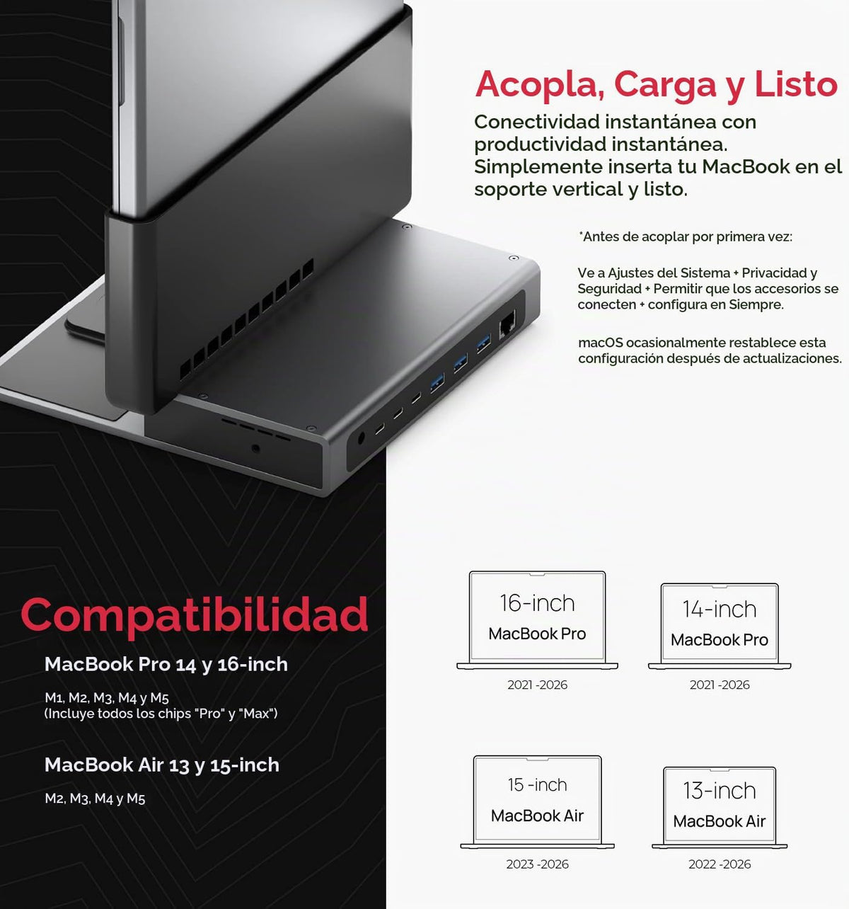 Brydge ProDock Duo TB4 - Estación de acoplamiento para MacBook, monitor dual 4K 60Hz | Base vertical Thunderbolt 4 para MacBook Pro 14/16 y Air 13/15 (M1-M5), 12 puertos, 96W, MagSafe | Funda Air de