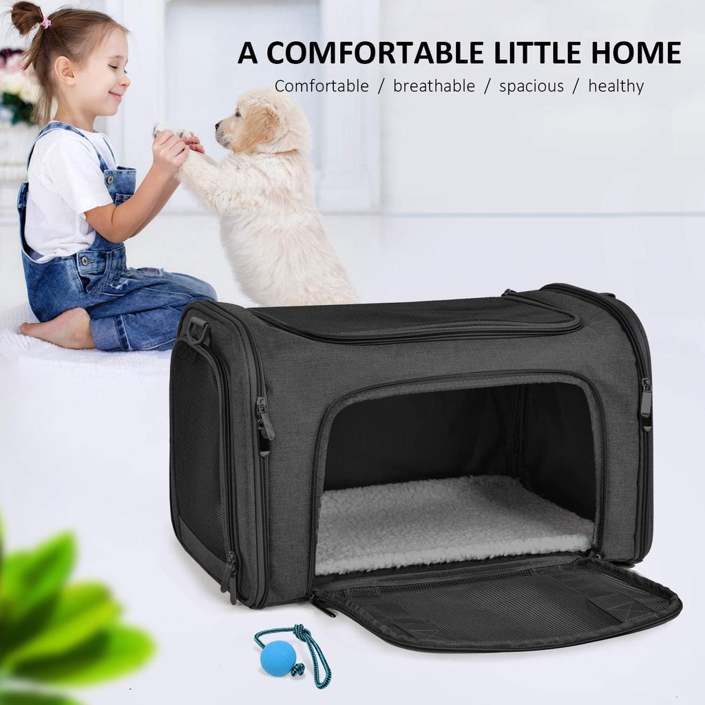Henkelion Transportador grande para gatos y mascotas de lados suaves para gatos y cachorros de hasta 25 libras - Transportador de viaje plegable e impermeable - Negro