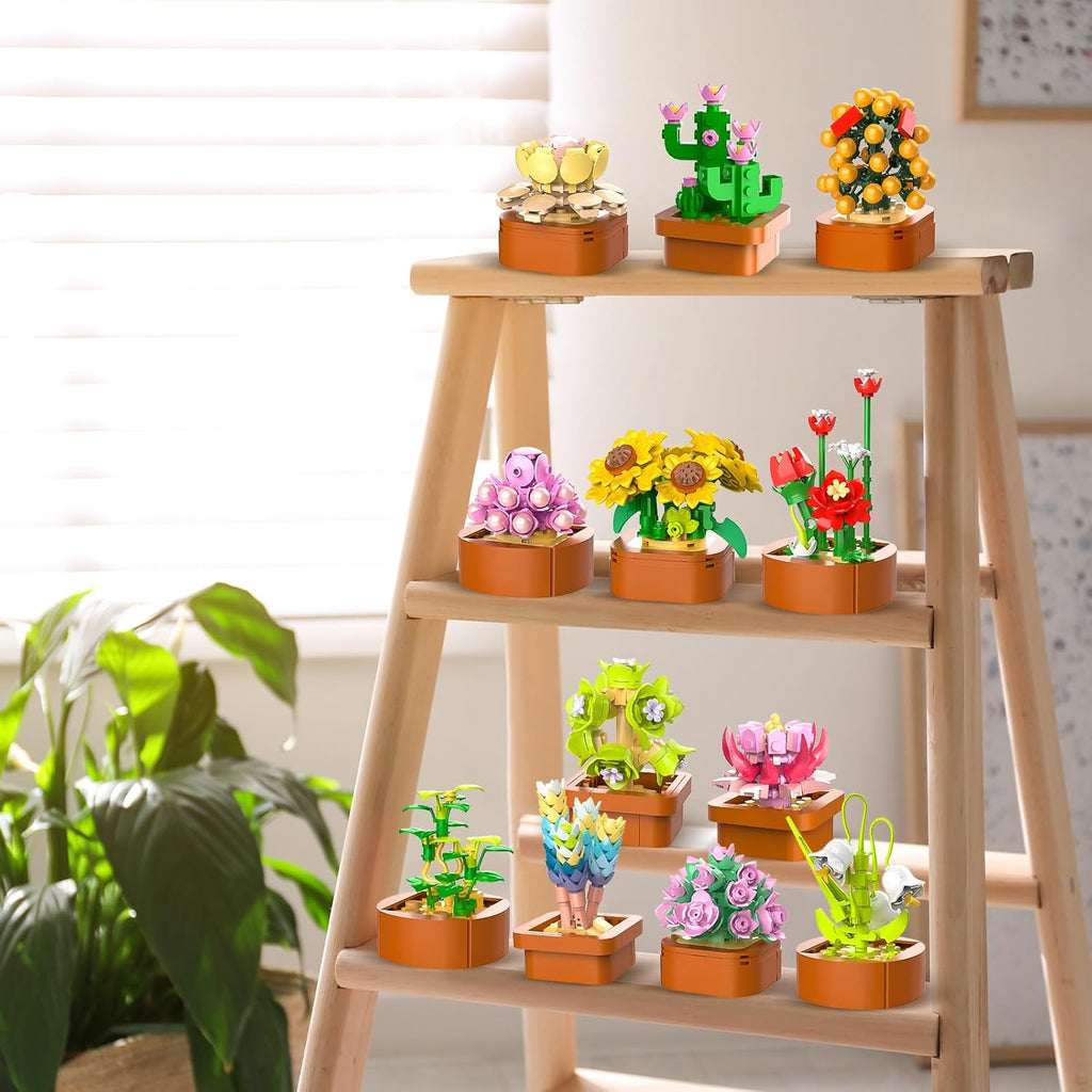 CUBIMANA Paquete de 12 mini construcción botánica de flores para adultos y