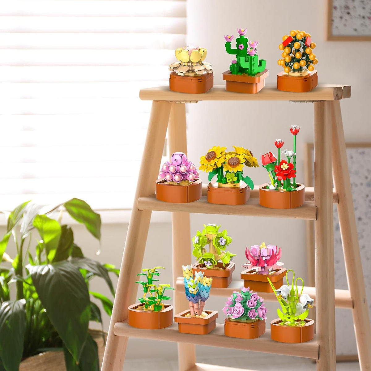 CUBIMANA Paquete de 12 mini construcción botánica de flores para adultos y