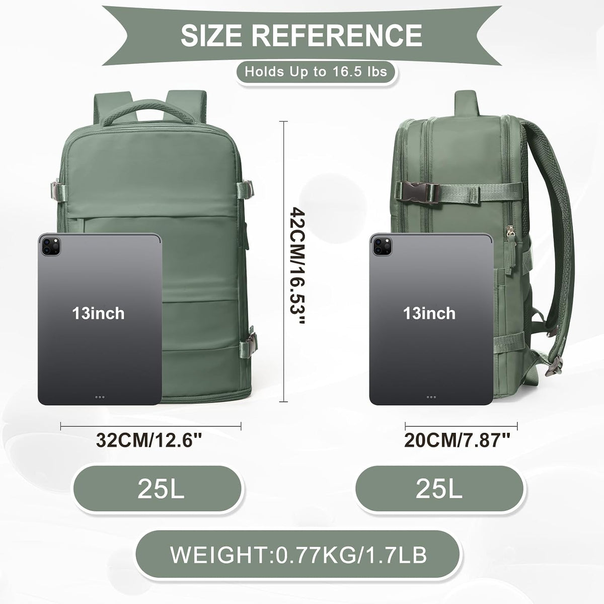 coowoz Mochila grande de viaje para mujeres y hombres, mochila de transporte, mochila de senderismo impermeable, mochila deportiva para exteriores, Verde oliva, 25 L, Mochilas de viaje