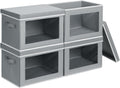 Contenedores de almacenamiento con tapas, contenedores de almacenamiento de tela con ventana, cestas plegables para estantes, paquete de 4, cajas decorativas para el hogar para ropa, armario