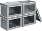 Contenedores de almacenamiento con tapas, contenedores de almacenamiento de tela con ventana, cestas plegables para estantes, paquete de 4, cajas decorativas para el hogar para ropa, armario