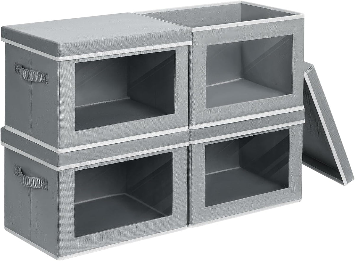 Contenedores de almacenamiento con tapas, contenedores de almacenamiento de tela con ventana, cestas plegables para estantes, paquete de 4, cajas decorativas para el hogar para ropa, armario