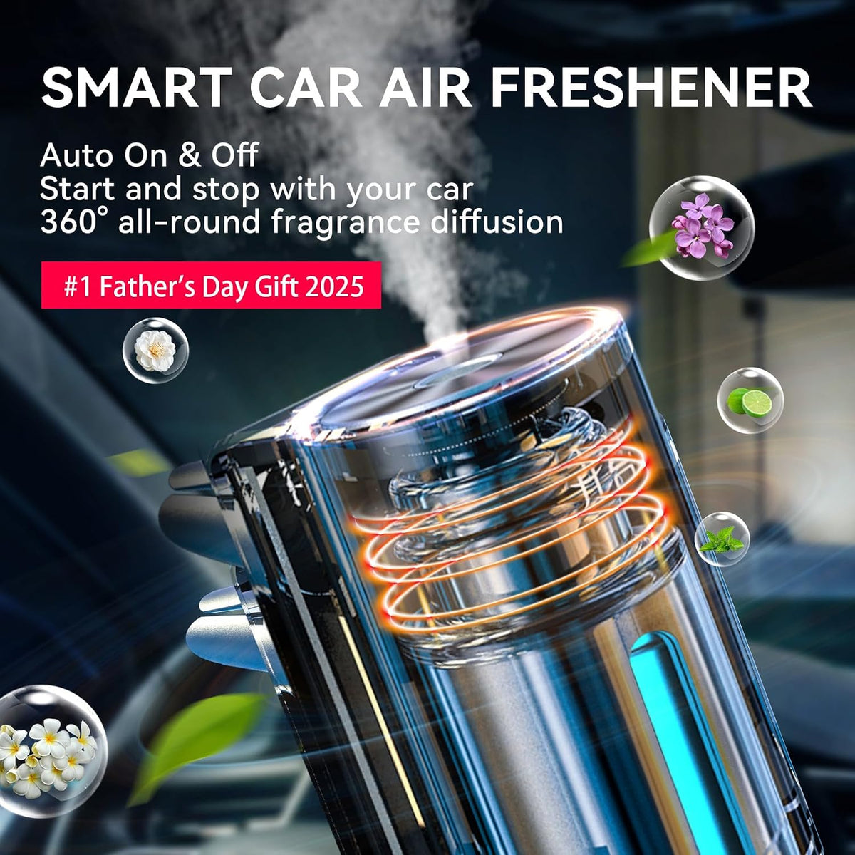 Smart Car Ambientador, gris, con 6 aceites aromáticos surtidos de 0.3 fl oz
