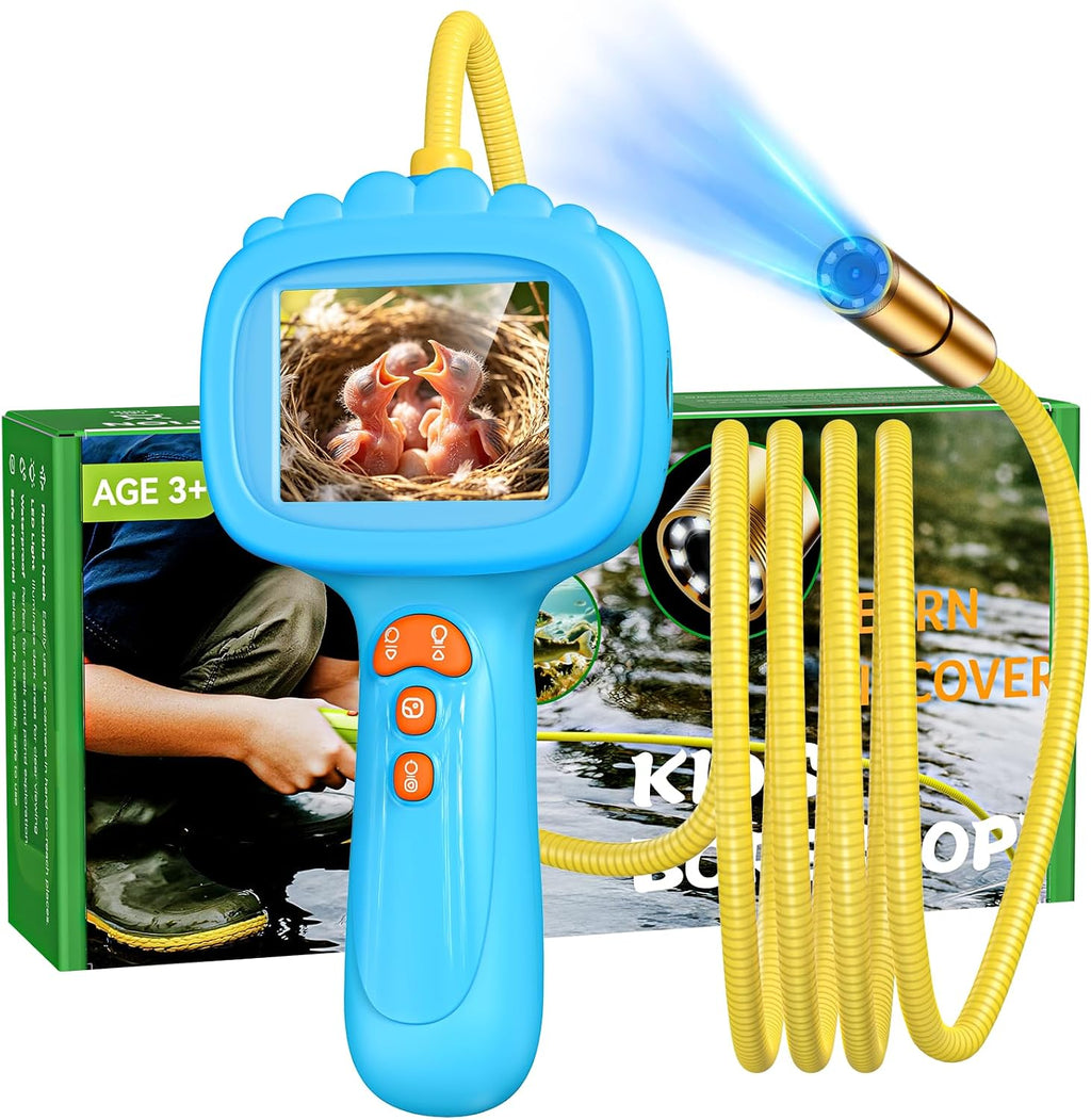Cámara boroscopio con luz para niños, 2.4" IPS, azul león
