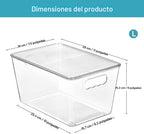 Vtopmart - 6 unidades de contenedores de almacenamiento apilables transparentes con tapas, contenedores de plástico grandes con asa para organizador de despensa y almacenamiento, perfectos para baño