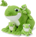 MorisMos Animal de peluche de rana verde de 15.7 pulgadas con 3 bebés, juego familiar de felpa de rana de peluche suave, lindo juguete de rana para juego imaginativo y acurrucarse a la hora de dormir