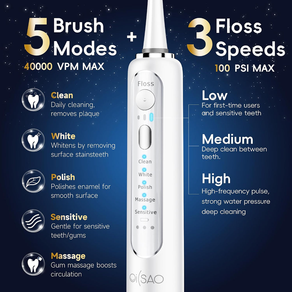 Cepillo de dientes eléctrico con hilo dental de agua, combo de cepillo de
