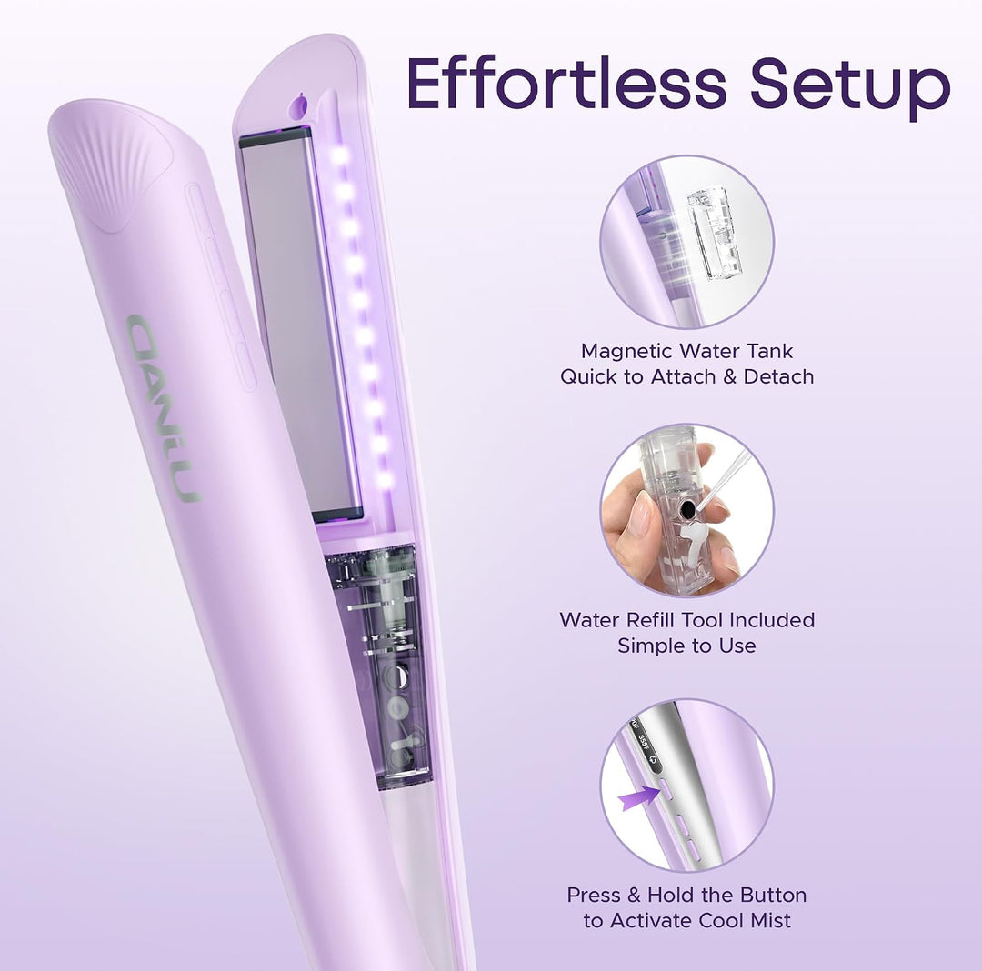DANJU Plancha de vapor para el cabello, plancha plana de niebla frí...