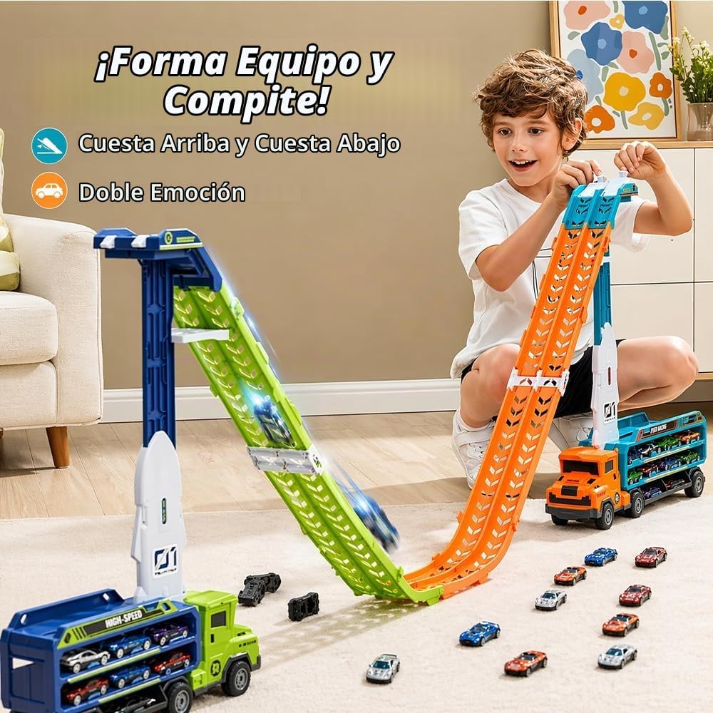 Juguete de camión portador, pista de carreras plegable de 2 capas de 33