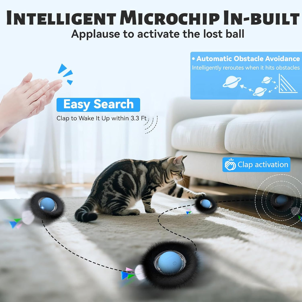 ORSDA Juguetes para Gatos, Pelota Interactiva Rodante Rápida en Bolsa, Escondite y Búsqueda para Gatos de Interior, Pelota Móvil Activada por Movimiento con Chirrido, Juego de Atrapar Ratones con