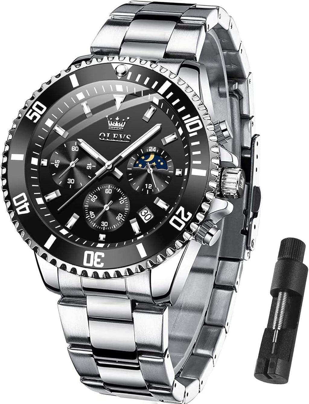 OLEVS Reloj para hombre impermeable de acero inoxidable, gran esfera, relojes para hombres, regalos