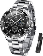 OLEVS Reloj para hombre impermeable de acero inoxidable, gran esfera, relojes para hombres, regalos