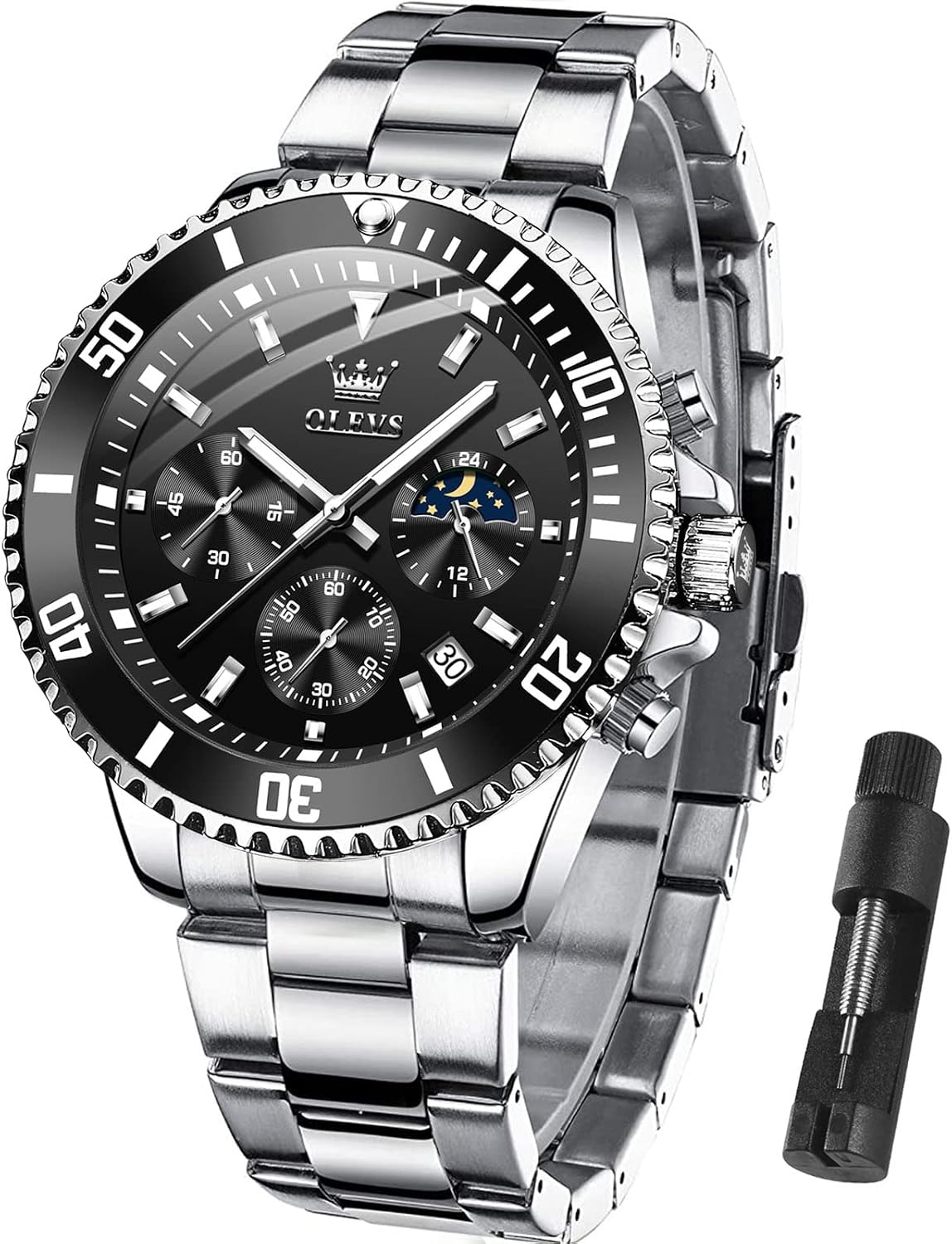 OLEVS Reloj para hombre impermeable de acero inoxidable, gran esfera, relojes para hombres, regalos