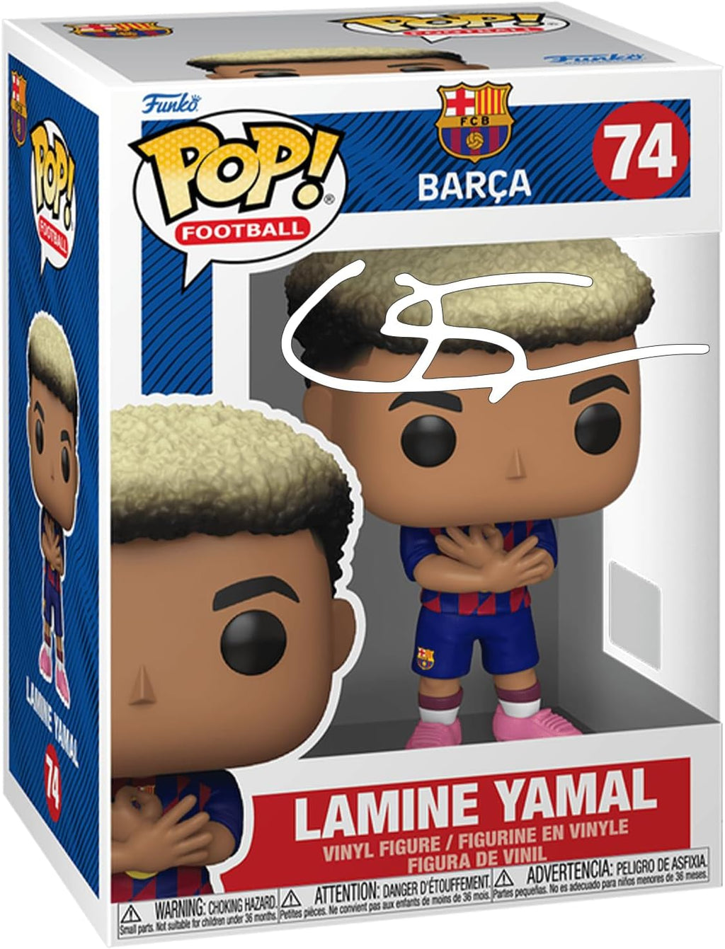 Lamine Yamal #74 Facsimile Firmada Reimpresión Láser Autografiada Funko POP! Figurina de Fútbol FC Barcelona con Estuche Protector