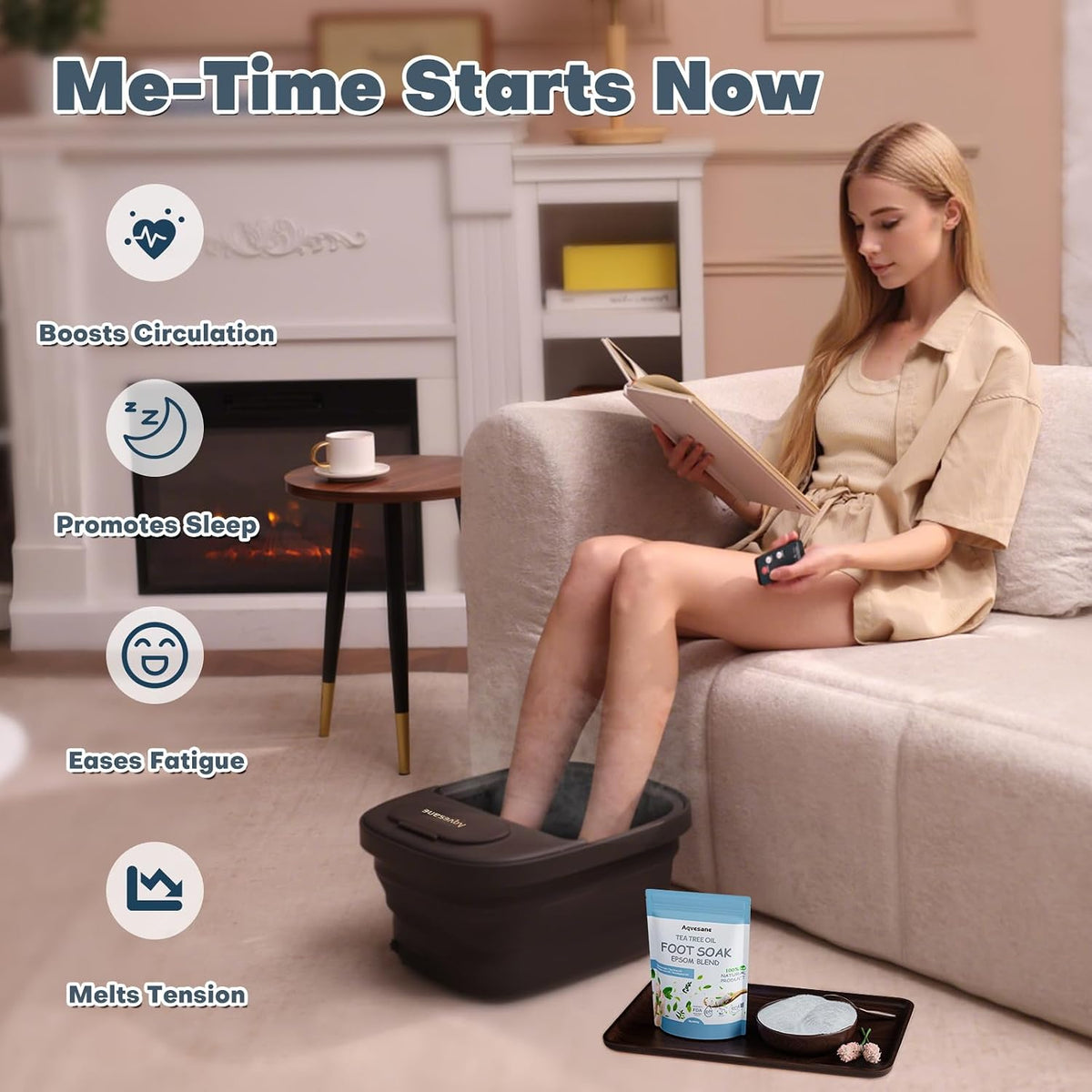 Aqvesane Masajeador de baño plegable para pies con calor, control r...
