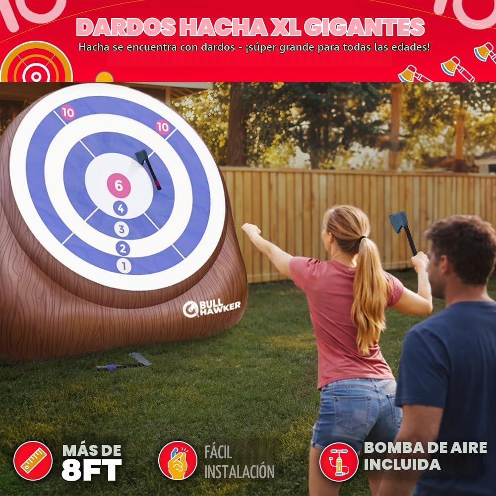 Swooc Games - Bull Hawker | Dardos de hacha gigante con más de 15 juegos | Juego de lanzamiento de hachas para patio trasero con bomba de aire | Juegos grandes al aire libre para adultos y familia |