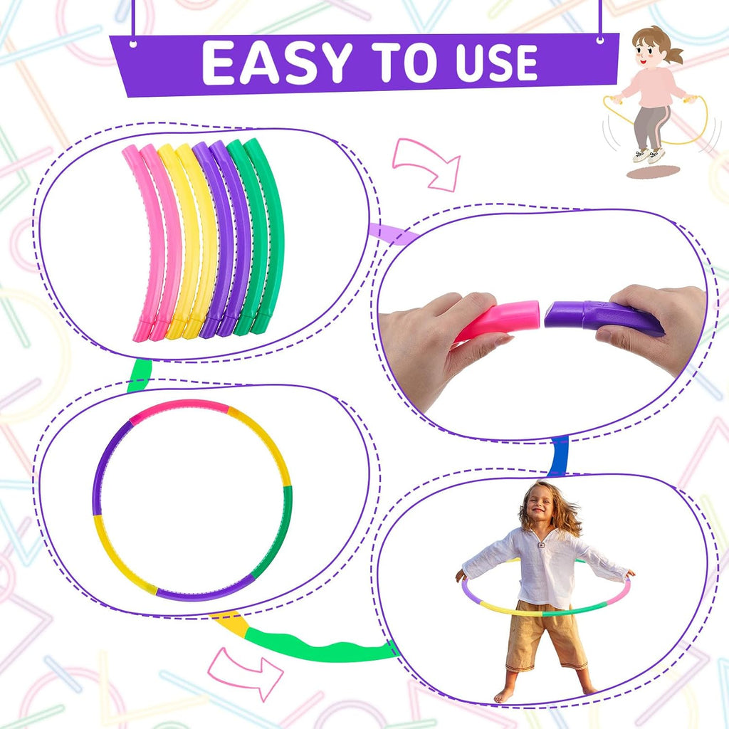 Silipull El juego de 8 piezas de aro de juguete y cuerda de saltar para niños incluye 4 cuerdas de saltar y 4 aros desmontables de tamaño de peso para gimnasia, equipo de regalo de ejercicio