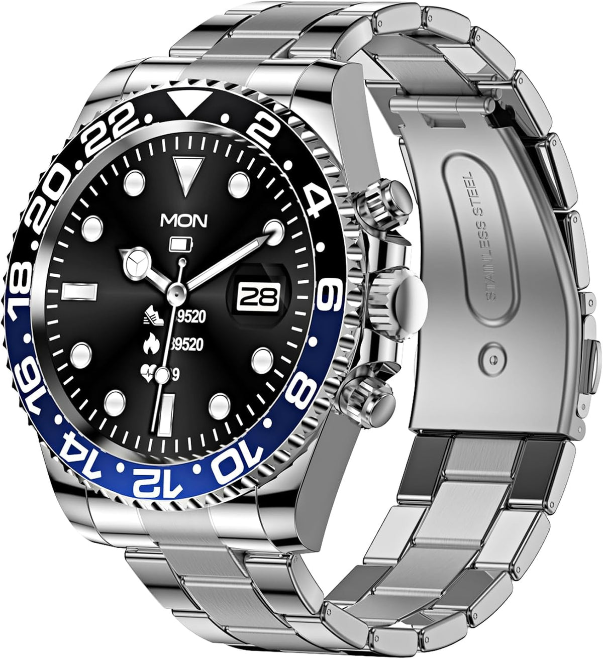 findtime Reloj inteligente para teléfonos Android, contestar llamadas, recordatorio de SMS, reloj inteligente compatible con iPhone, Bluetooth, acero inoxidable, reloj de fitness para hombre, reloj inteligente
