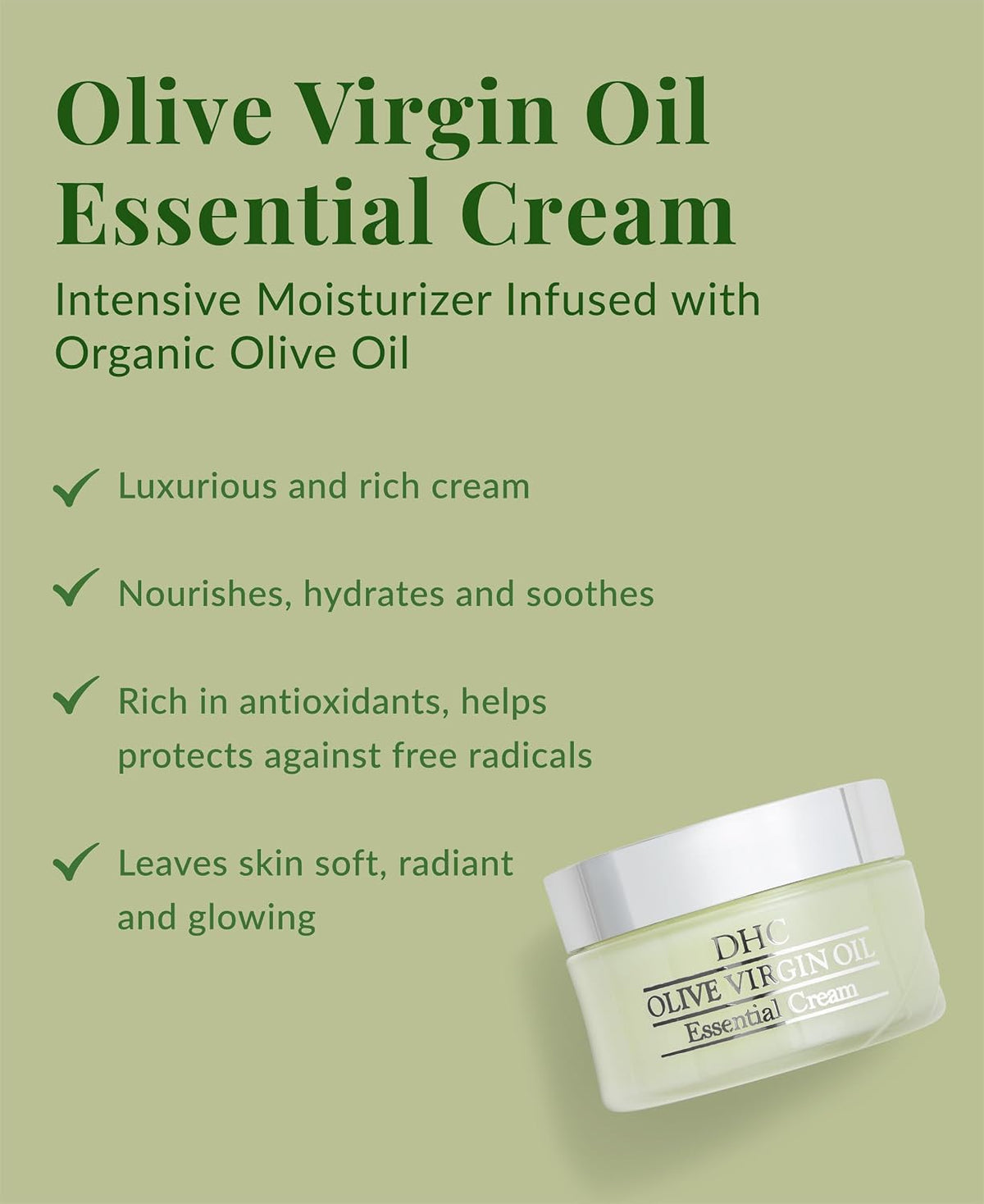 DHC Crema esencial de aceite virgen de oliva, hidratante, promueve...