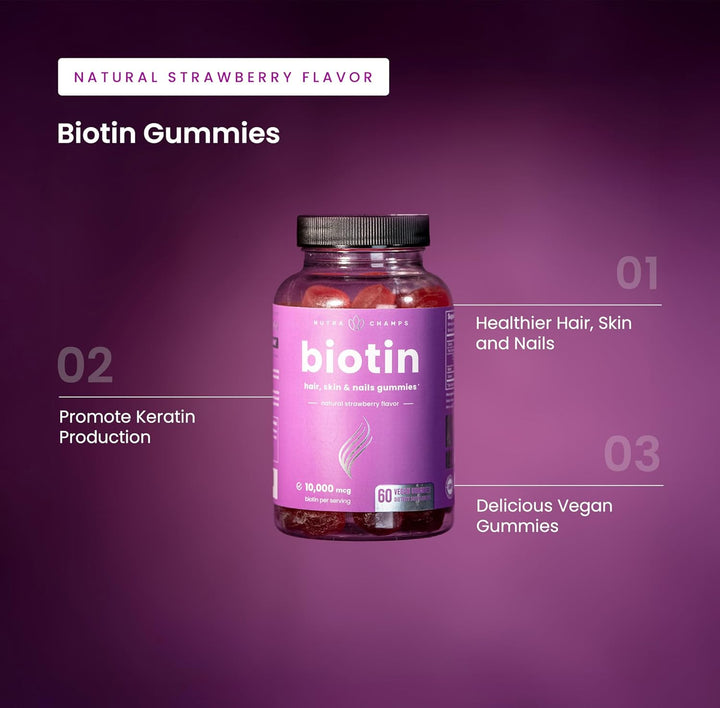 NutraChamps Gomitas de Biotina 10000mcg [Alta Potencia] para Cabell...