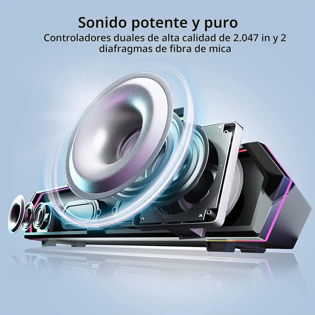 Edifier Barra de sonido de computadora MG300: altavoces fuertes con graves profundos - Interruptor RGB Micrófono incorporado para altavoces de juegos Bluetooth inalámbrico 5.3 y adaptador USB Barra de