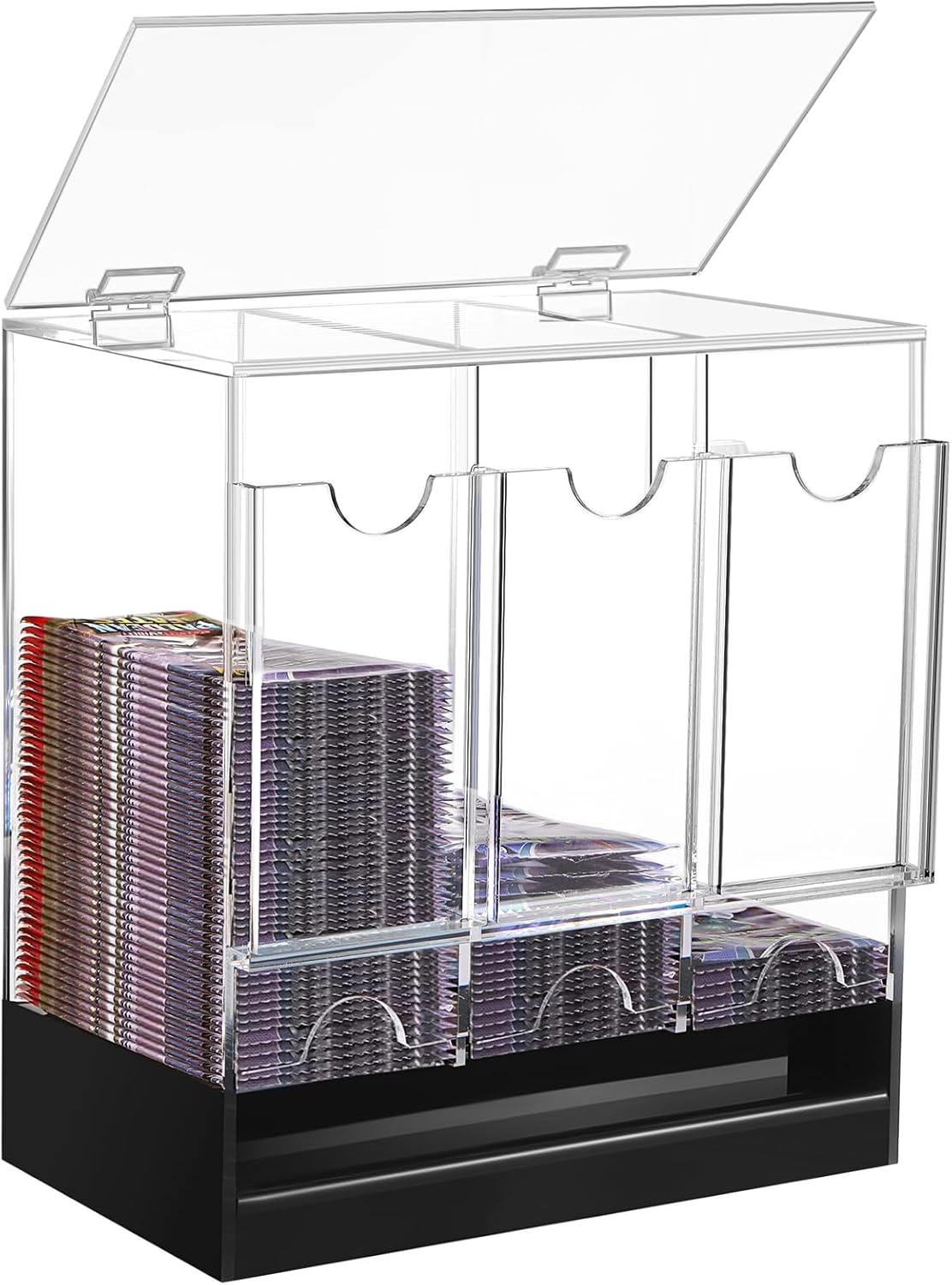 CHEPULA Dispensador de 3 ranuras, dispensador de tarjetas, caja de refuerzo acrílica para tarjetas intercambiables/paquetes de refuerzo deportivos (apertura de la tapa superior)