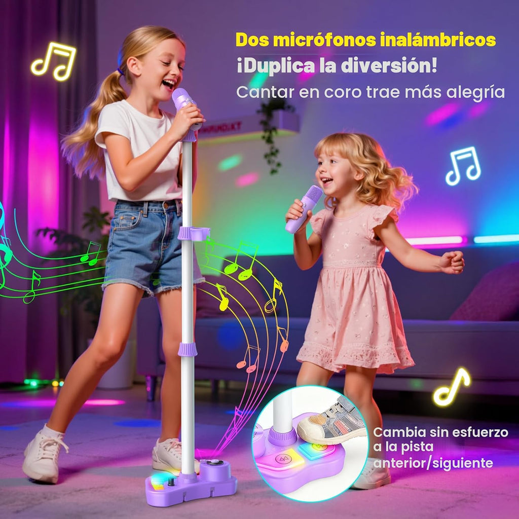 Máquina de karaoke con soporte para niños, juguetes de canto de Navidad, regalos para niñas de 3, 4, 5, 6, 7, 8 años, micrófono recargable para niños, altavoz Bluetooth con 2 micrófonos para niñas de