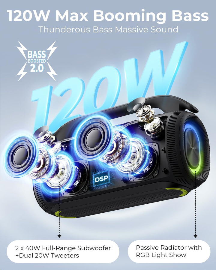 havit Altavoz Bluetooth para exteriores, altavoces de pico de 120 W...
