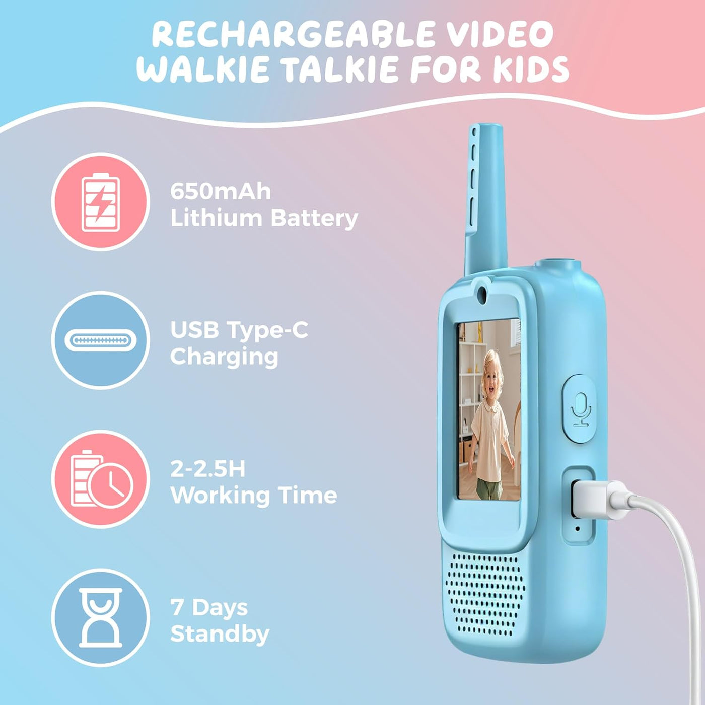 Walkie Talkies de video para niños paquete de 2 walkie