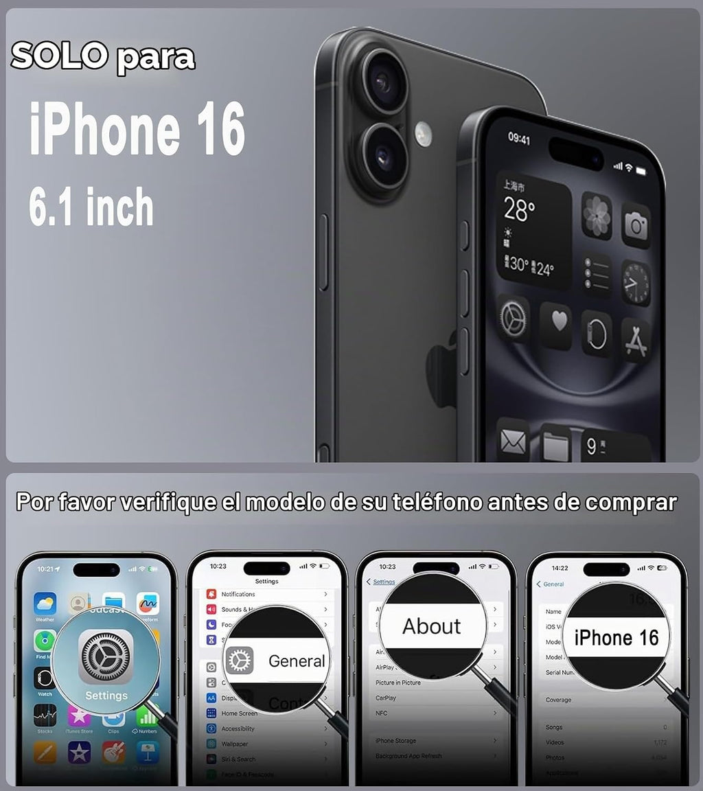 Funda para iPhone 16 con funda de clip para cinturón, 2 protectores de pantalla, protección de grado militar, anticaídas, a prueba de golpes, color negro
