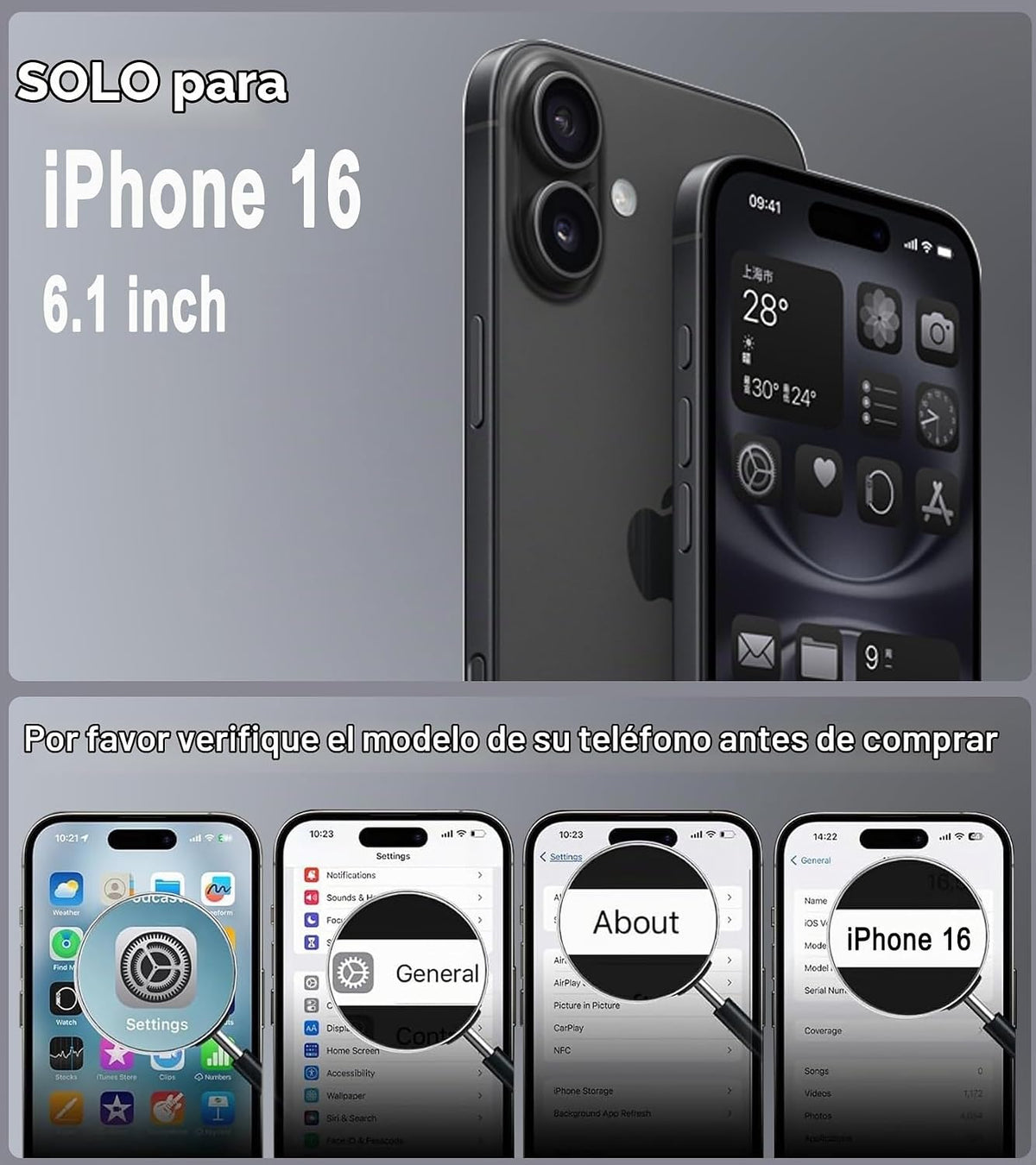 Funda para iPhone 16 con funda de clip para cinturón, 2 protectores de pantalla, protección de grado militar, anticaídas, a prueba de golpes, color negro