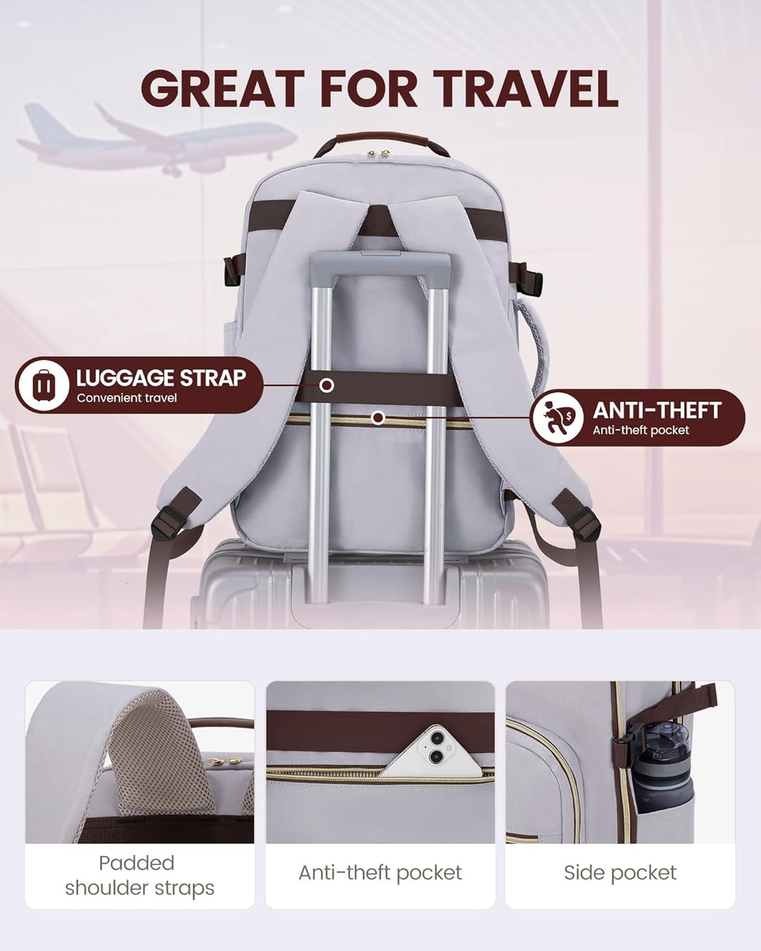 LOVEVOOK Mochila de viaje para mujeres y hombres, 40L, aprobada por...