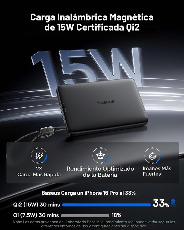 Baseus Picogo Qi2 - Cargador portátil Magsafe de 15 W, cargador por...