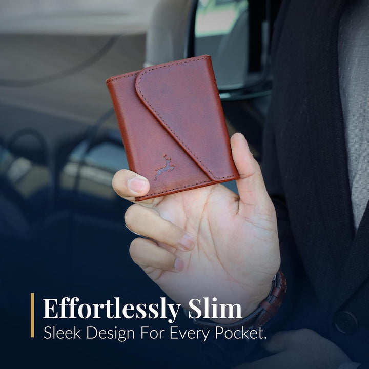 Deerhandamde - Cartera minimalista de cuero para hombre, cartera he...
