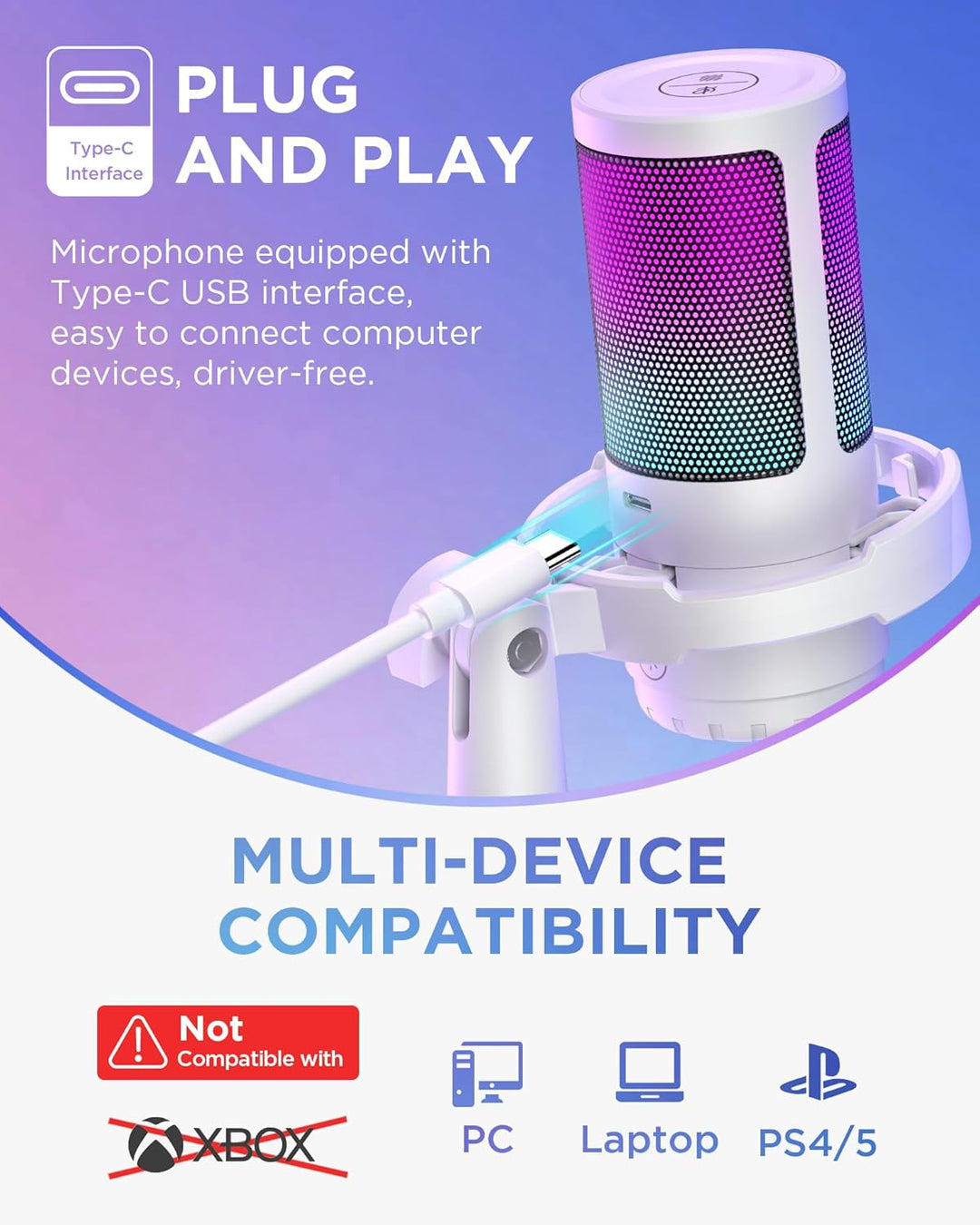 InnoGear Juego de micrófonos USB para juegos, micrófono condensador...