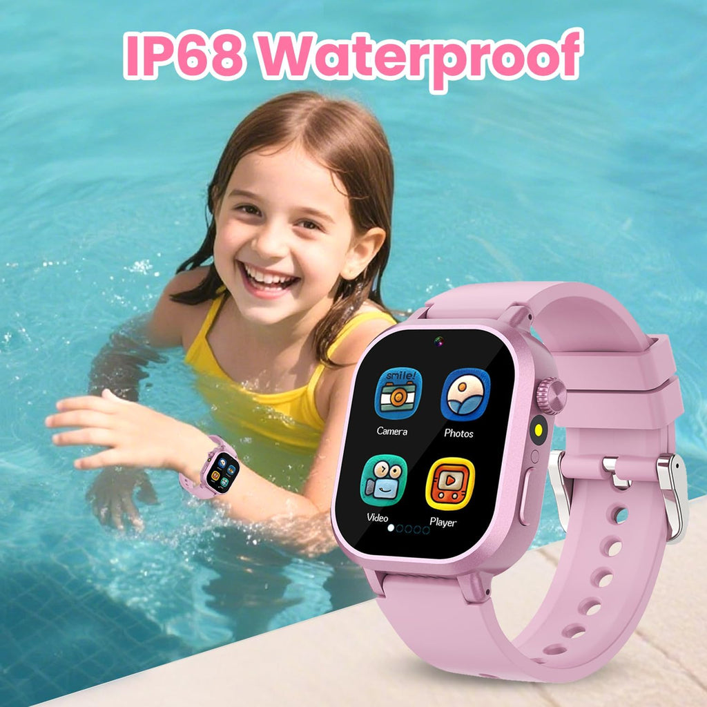 Reloj inteligente impermeable para niños y niñas de 5 a 12 años con 39 juegos, cámara HD, video, música, seguimiento de hábitos, alarma, podómetro, reloj inteligente para niños, regalo de cumpleaños para niñas de 5, 6, 7, 8 (rosa)
