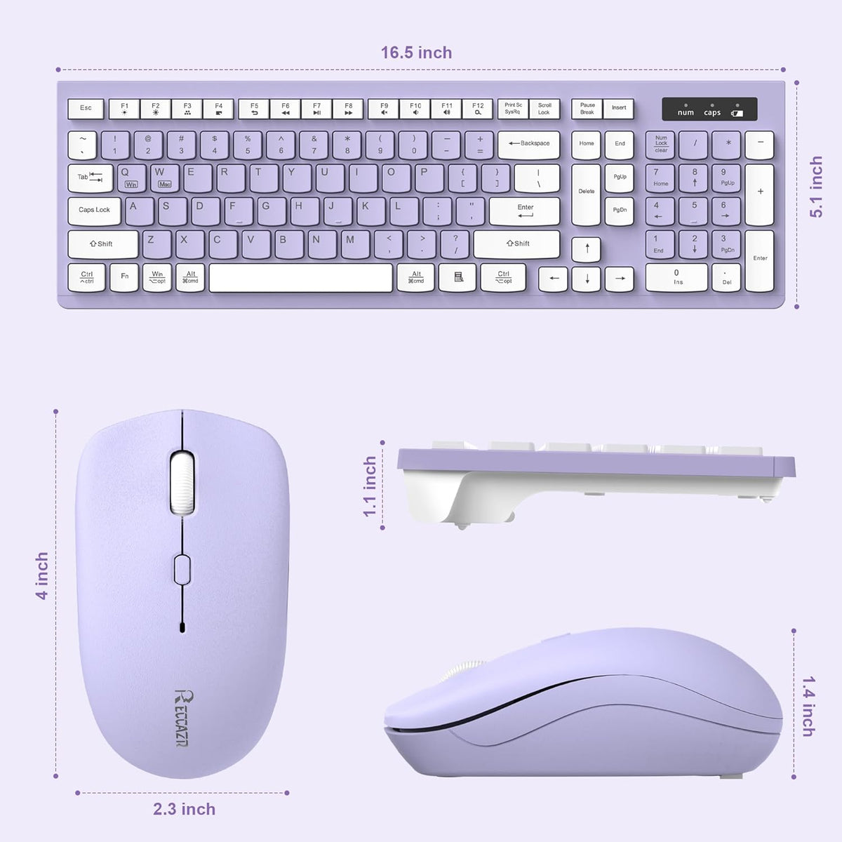 Combo de teclado y mouse inalámbricos, teclado inalámbrico de tamañ...