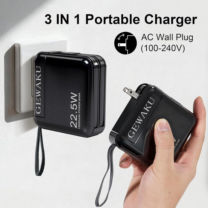 GEWAKU Cargador portátil con enchufe de pared, batería externa de 1...