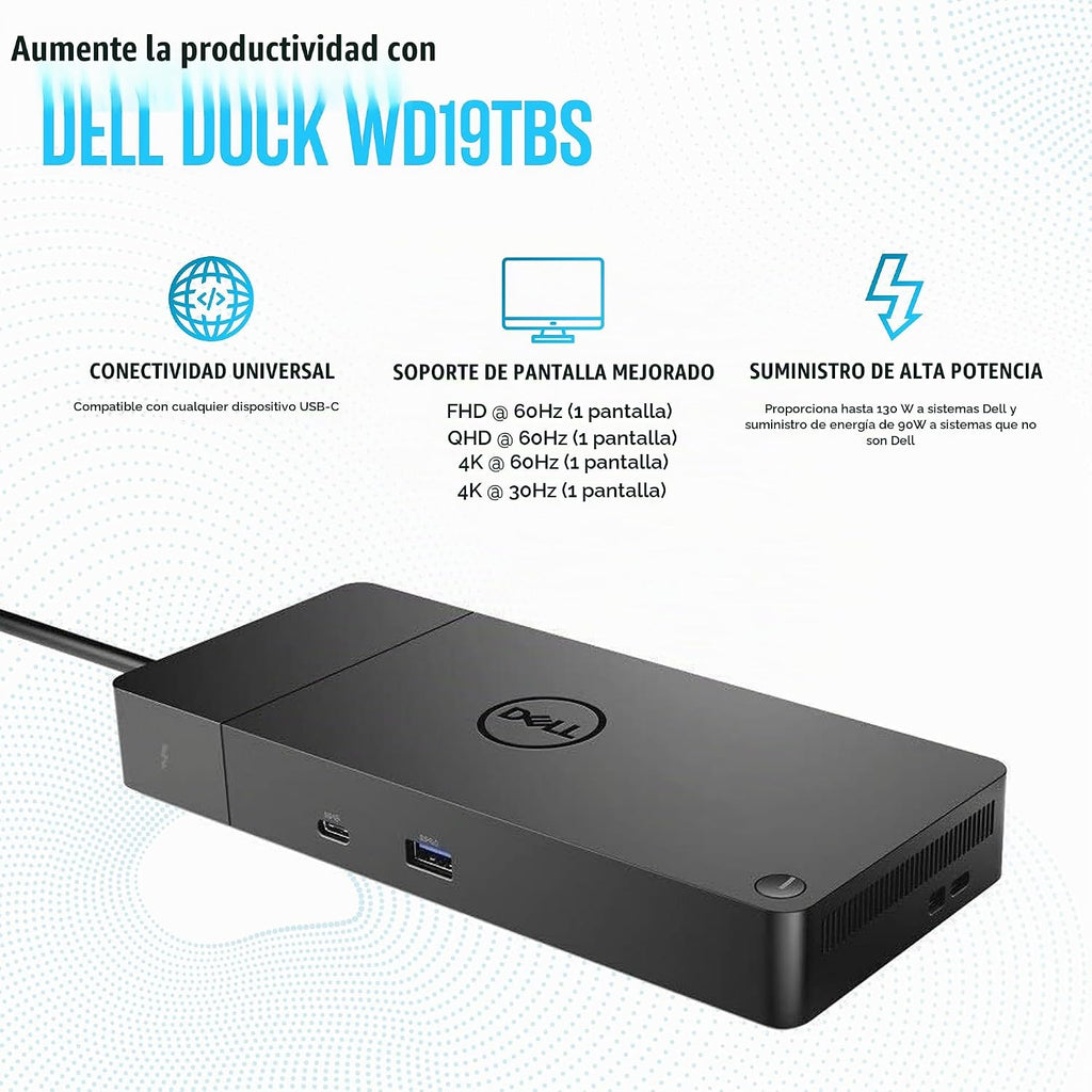 Dell WD19TBS Thunderbolt Dock - Estación de acoplamiento USB C con monitor dual con 180, cable HDMI, cable DisplayPort, estación de acoplamiento para laptop y computadora Dell