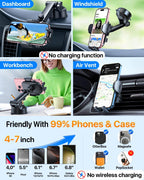 Soporte de teléfono celular para automóvil [potente ventosa] Soporte de teléfono azul zafiro para salpicadero, ventilación de aire, brazo largo, soporte de teléfono celular, funda gruesa, compatible con teléfonos pesados, azul