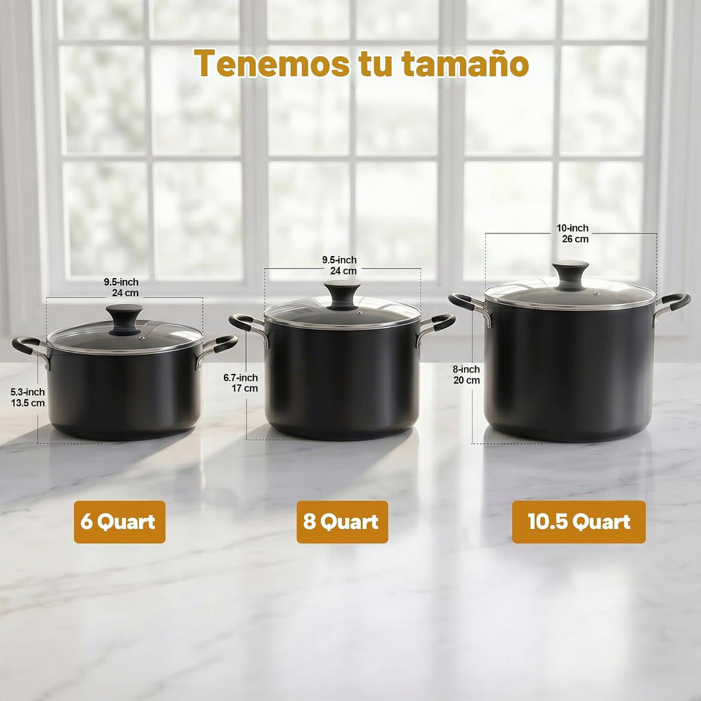 Cook N Home Olla antiadherente de 8 cuartos con tapa, ollas grandes para