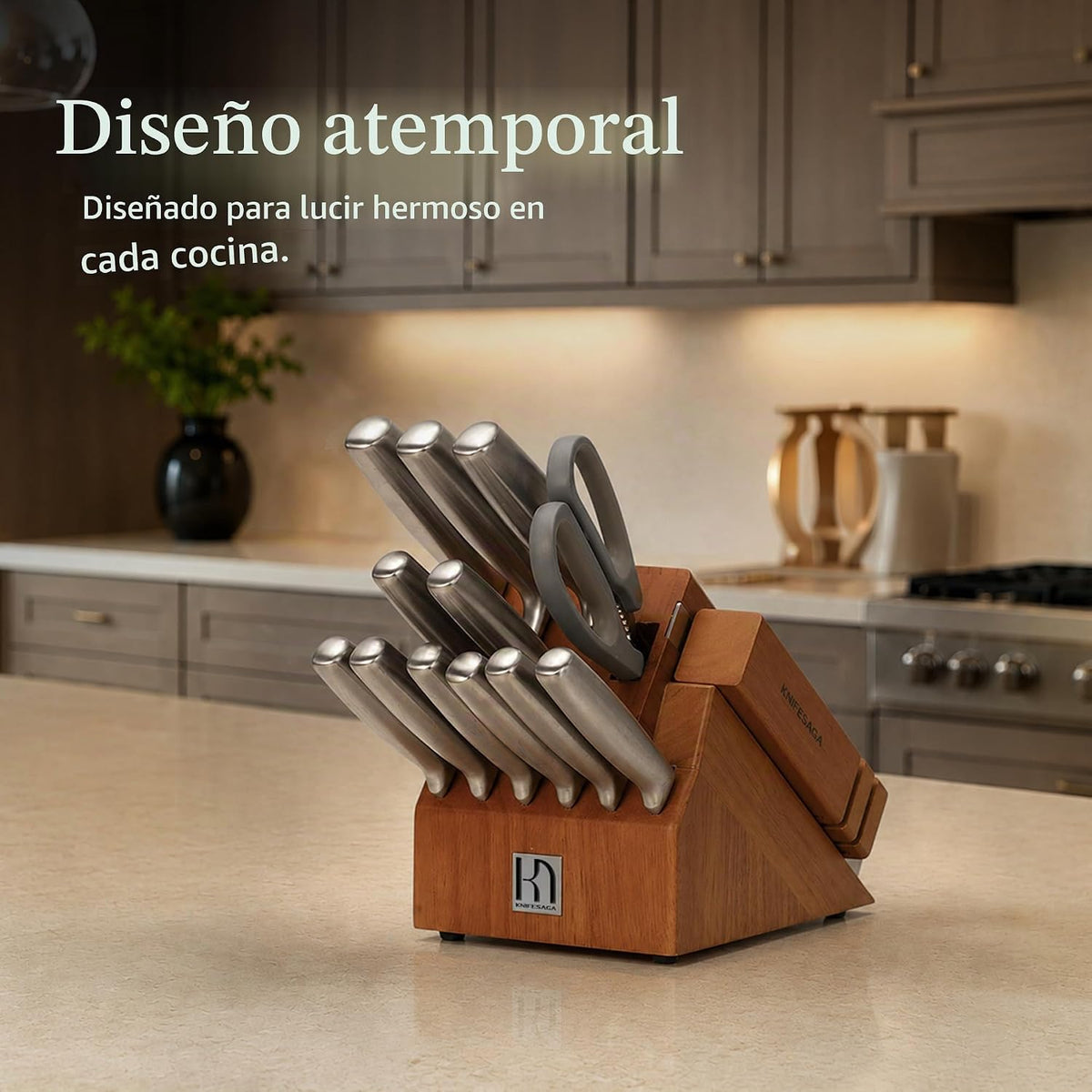 KnifeSaga - Juego de cuchillos de 14 piezas con bloque y afilador