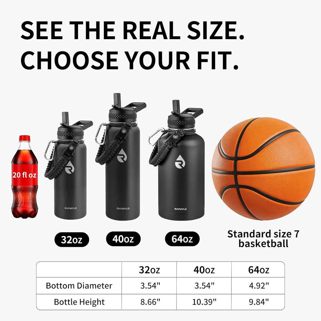 RAYMYLO Botella de agua aislada de 40 oz, acero inoxidable al vacío de