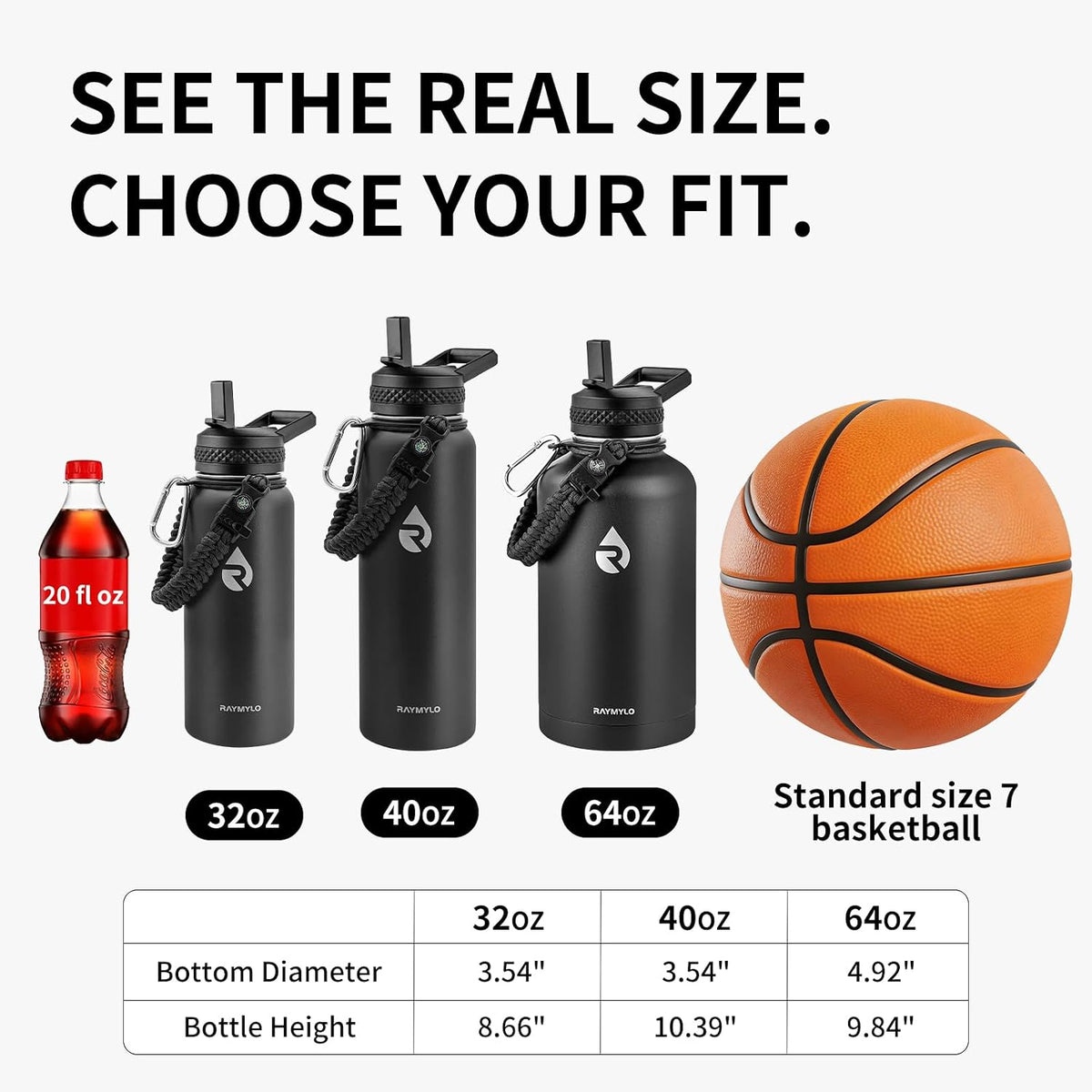 RAYMYLO Botella de agua aislada de 40 oz, acero inoxidable al vacío de