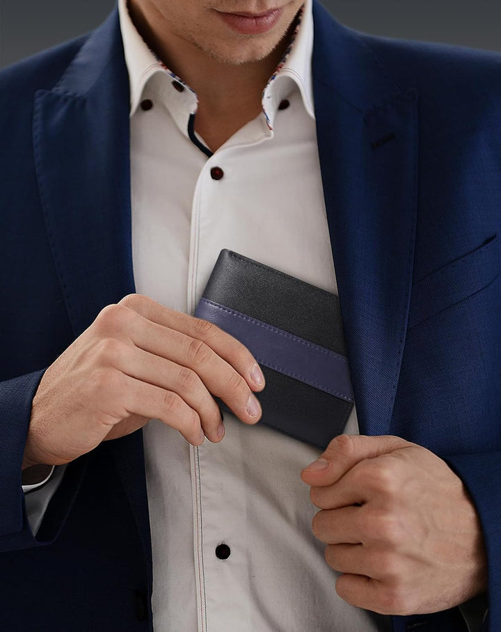 Swallowmall Cartera RFID de cuero genuino para hombre, billetera pl...